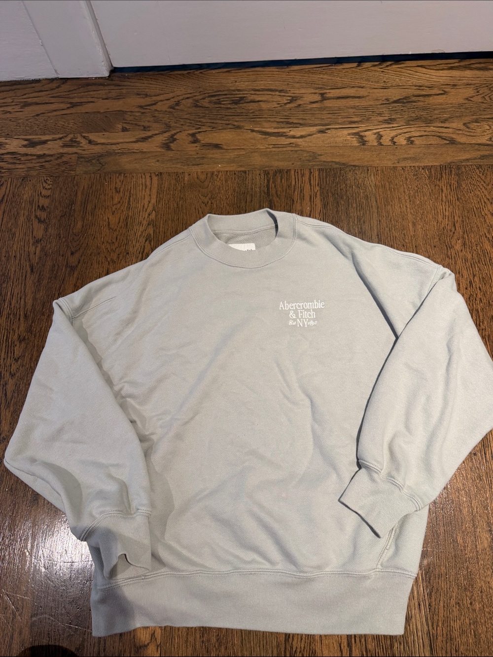 Abercrombie & Fitch Pale Gray Crew Sweatshirt with Chest Logo